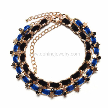 Layered Chain Velvet Choker Golden Stars Necklaces For Bride